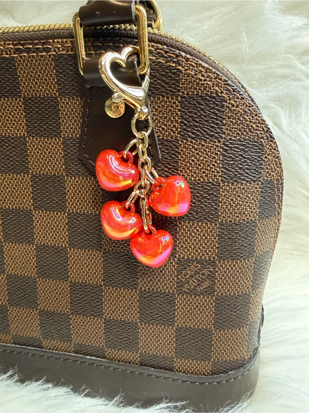 Red Heart Bag Charm Keychain Jelly Cluster Heart Clasp New Handmade